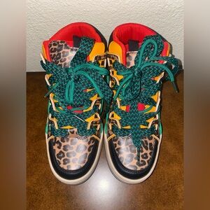 Leopard Print Sneakers with Green Laces